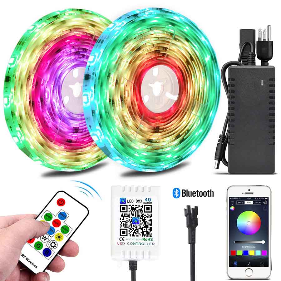 Color Chasing LED Strip Light Kits, 10M/32.8ft Rainbow Colors LED Tape Lights Bluetooth Smart Phone APP & RF Remote Controlled Addressable RGB Waterproof LED Rope Lights for Christmas, Room Decoration Color Chasing LED Strip Light Kits, 10M/32.8ft Rainbow Colors LED Tape Lights Bluetooth Smart Phone APP & RF Remote Controlled Addressable RGB Waterproof LED Rope Lights for Christmas, Room Decoration
